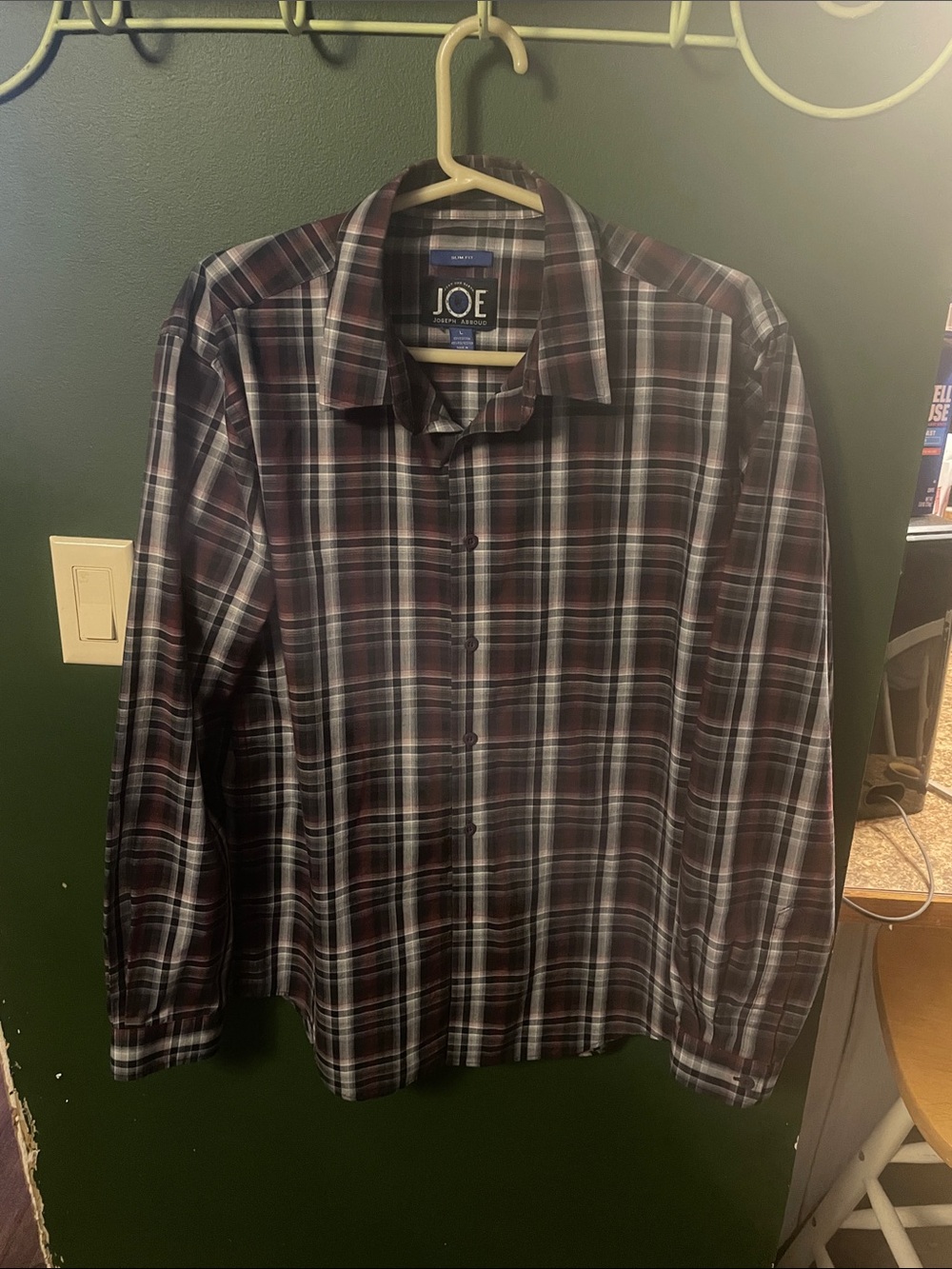 Joseph Abboud Black and Gray Plaid Button-Down Shirt Size Large 009
